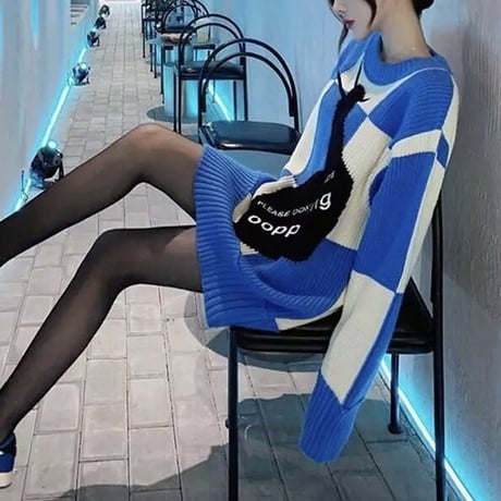 ステッチメッセージ ブルーニット