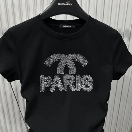【Gray即納】ビジューハイデザイン ロゴTシャツ 3色展開