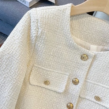 ゴールドボタン ノーカラーツイードジャケット 2色展開