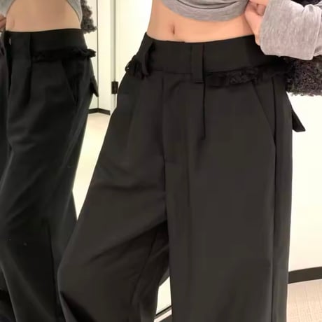 レーストリムストレートパンツ 2色展開