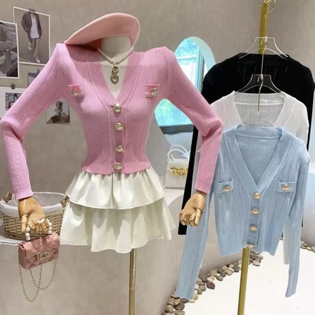 ヴィンテージボタン スリムカーディガン 4色展開