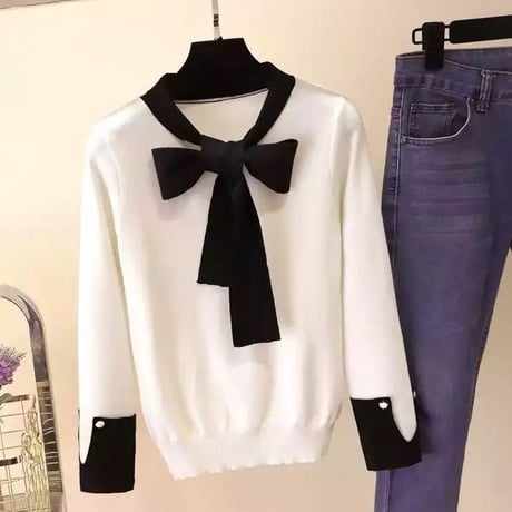 バイカラーリボンニット 4色展開