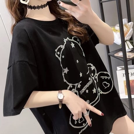 スターベアー ラインストーンTシャツ 3色展開