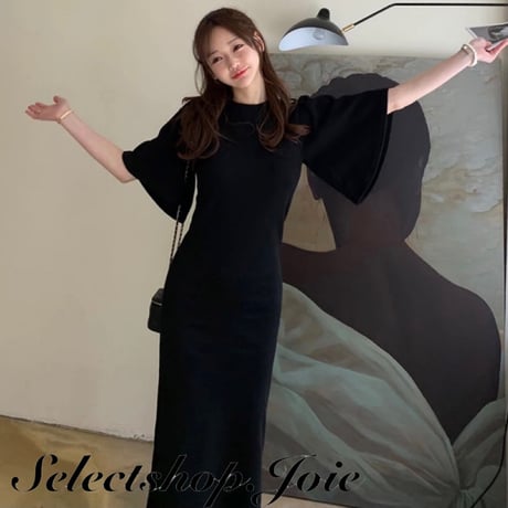 フレアスリーブ Tシャツワンピース 2色展開