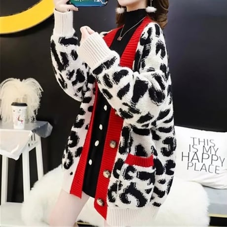 レオパード ラインルーズカーディガン