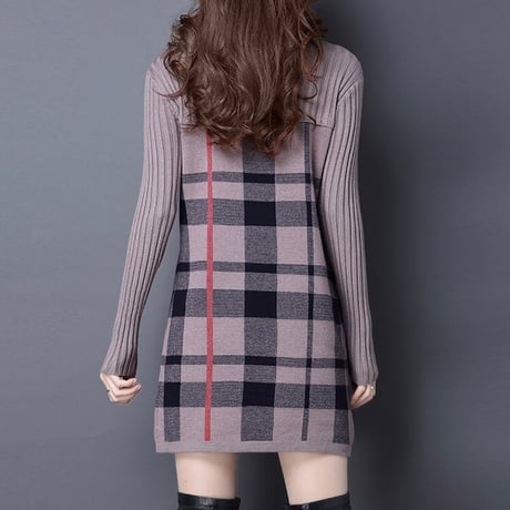 チェック切り替えニットワンピース 3色展開
