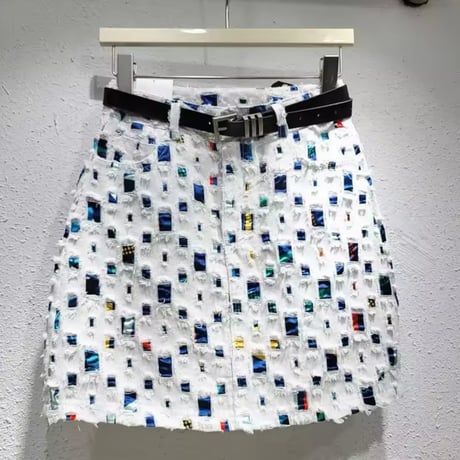 ドットダメージデニムスカート 2色展開