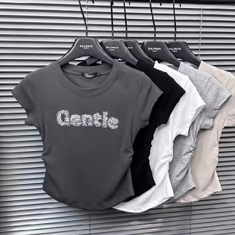 サイドギャザービジューGentle Tシャツ 3色展開