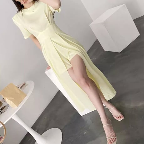 スリットパンツ ハイウエストワンピース 3色展開