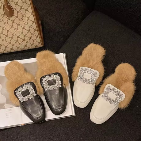 ビジューバックル ファースリッポン 2色展開