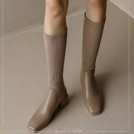 サイドリブニットロングブーツ 3色展開