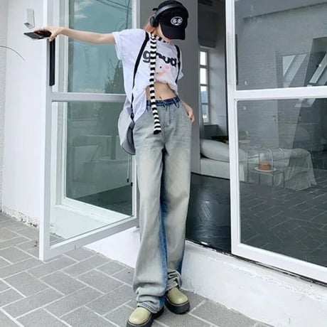 ブルーグラデーション ハイウエストデニムパンツ