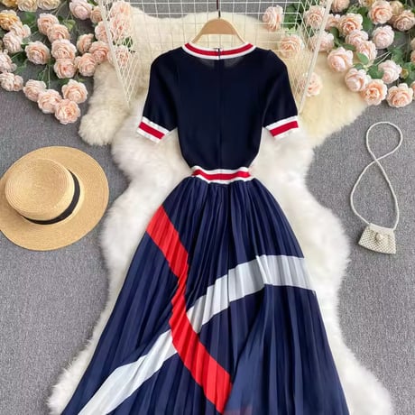 レッドラインニットシフォンワンピース 2色展開