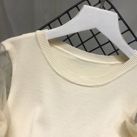 フラワーシースルースリーブ ニット 3色展開