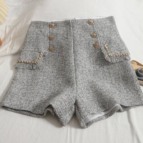 ゴールドチェーン ツイードショートパンツ 3色展開