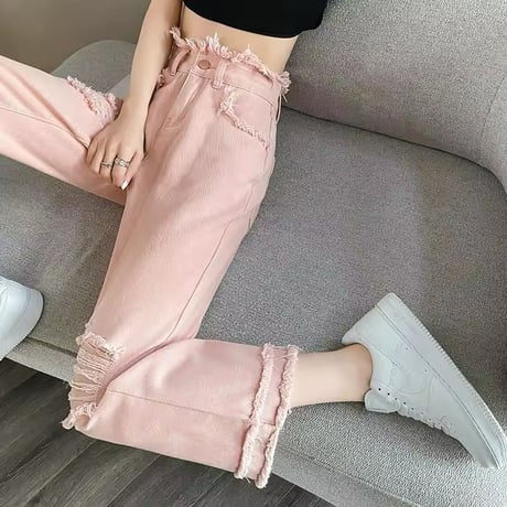 フリンジダメージ デニムパンツ 2色展開
