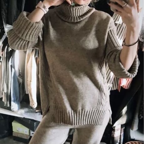 タートルネックニット パンツセットアップ 6色展開