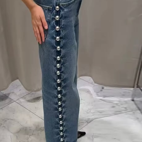 サイドリベットハイウエストデニムパンツ 2色展開