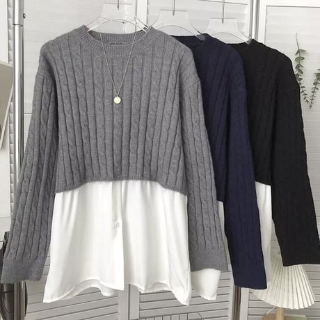 ケーブルヘムブラウス ニット 3色展開