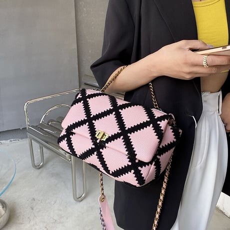 チェックデザイン PUレザーバッグ 4色展開