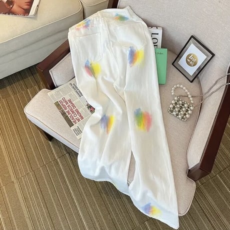 ペインティング ホワイトデニムパンツ