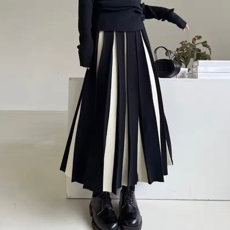 ストライププリーツニットスカート 3色展開
