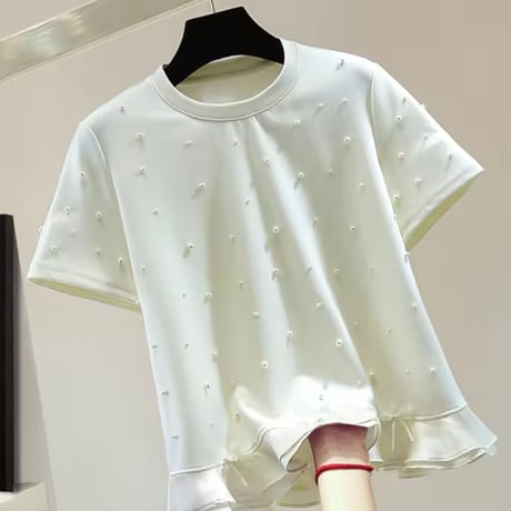 リボンフリルパールTシャツ 2色展開