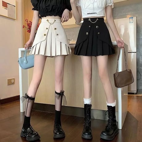 ゴールドチェーンモチーフ プリーツスカート 2色展開