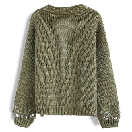 トライバルスパンコール ランタンスリーブニット 3色展開