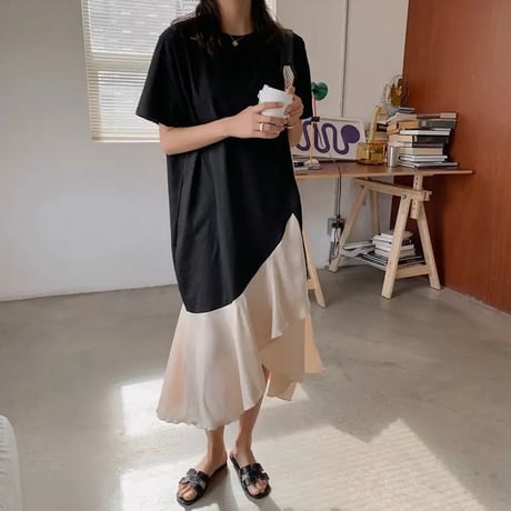シフォンヘム Tシャツワンピース