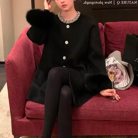 ビジューネックファーコート 2色展開