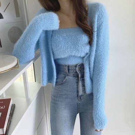 モヘアカーディガン キャミソールセット 2色展開