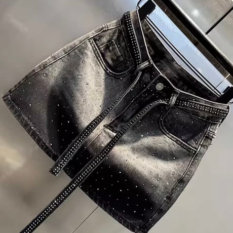 ラインストーンデニムペンシルスカート 2色展開
