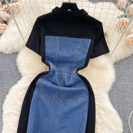 デニムビスチェ ポロワンピース 2色展開