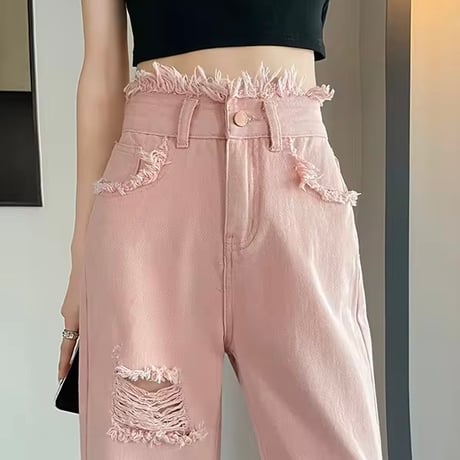 フリンジダメージ デニムパンツ 2色展開