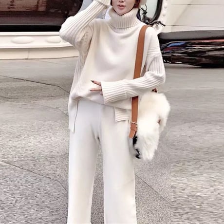 タートルネックニット パンツセットアップ 6色展開