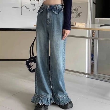 フリルフレア デニムパンツ