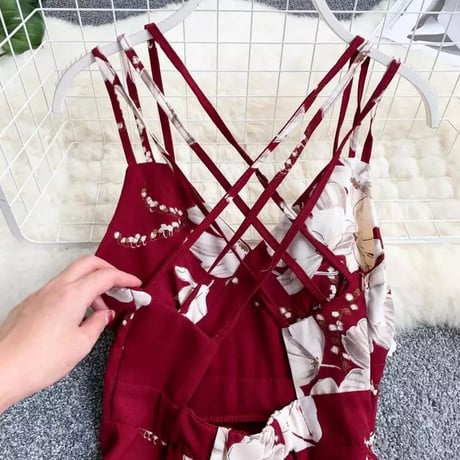 【Pink Sサイズ即納】バッククロス フラワーワンピース 4色展開