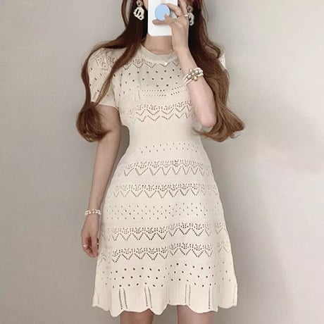 クロップトップ ニットワンピース 2色展開