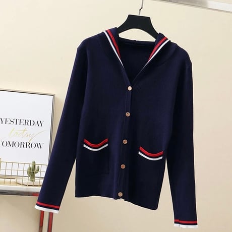 トリコロールカラー フーディカーディガン 3色展開
