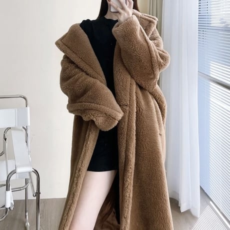 アルパカボア テディロングコート 6色展開
