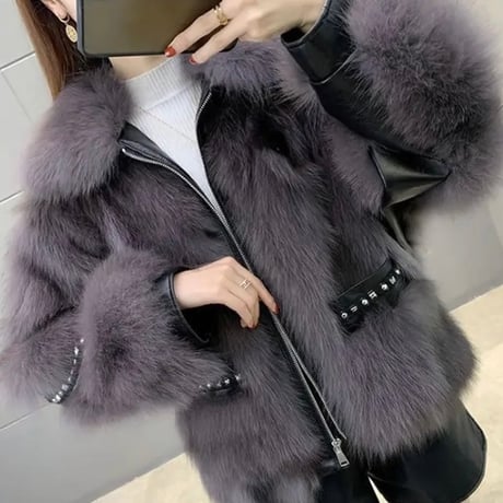 シルバースタッズ レザーラインファージャケット