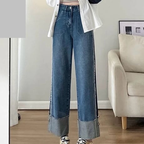 サイドライン クロップドデニムパンツ 2色展開