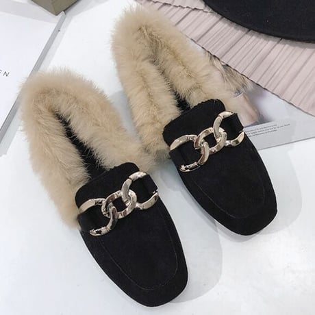 ラビットファー バックルスリッポン 2色展開