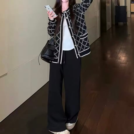 ゴールドボタンチェックカーディガン