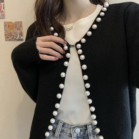 パール フックカーディガン 2色展開