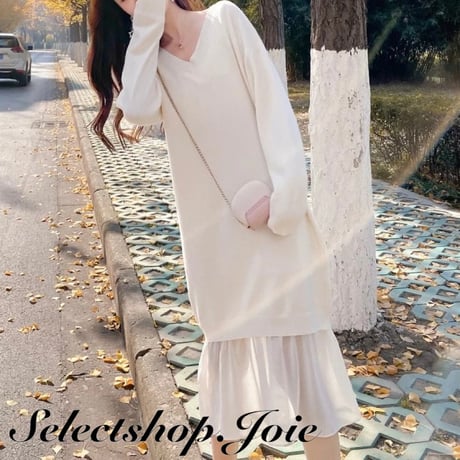 シフォンヘム アイボリーワンピース