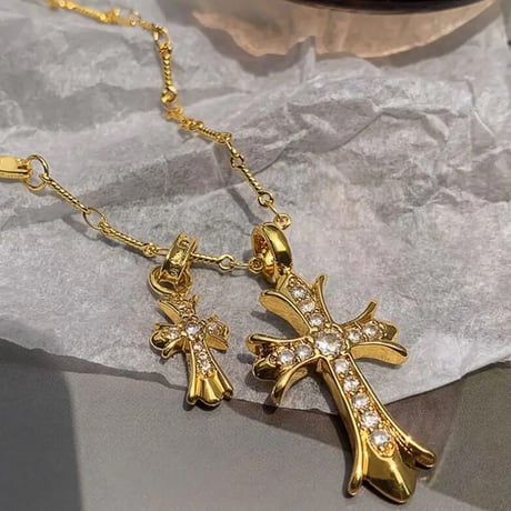 ジルコニア ダブルクロスネックレス 2色展開