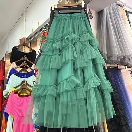 フリルカラー メッシュスカート 7色展開