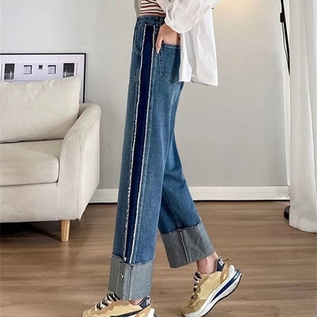 サイドライン クロップドデニムパンツ 2色展開